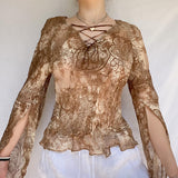 Retro Sense Print Flared Sleeve Top