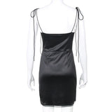 Square collar lace satin split dress