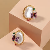Pure Hand-made Copper Wire-wound Pearl Butterfly Earrings
