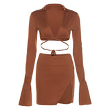 Long-sleeved Tie-up Split Hip Skirt Casual Suit