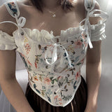 French Retro Wrap Chest Floral Vest