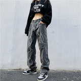 High Waist Straight Wide Leg Printed Jeans