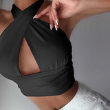 Sexy Cross Pleated Halter Top