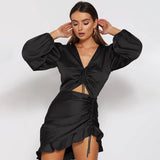 Sexy V-Neck Drawstring Pleated Dress