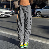 Low-rise Straight-leg Multi-pocket Overalls Pants