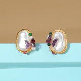 Pure Hand-made Copper Wire-wound Pearl Butterfly Earrings