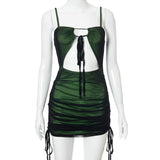 Sling Wrap Breast Mesh Panel Short Dress