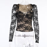 Lace Long-sleeved Sexy Black Shirt