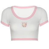 Cartoon Embroidered Trim Crop Shirt
