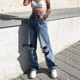 ripped high-rise wide-leg jeans