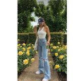 High Waist Wide Leg Ripped Jeans