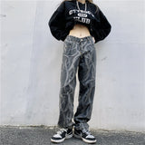 High Waist Straight Wide Leg Printed Jeans