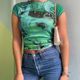 Contrast Printed Tight-fitting Short-sleeved T-shirt