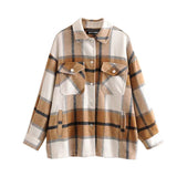 Stylish Pockets Oversized Plaid Jacket