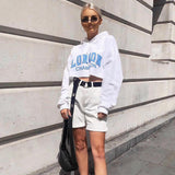 Long Sleeve Short Hoodie Blue Letter