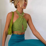 Matcha Green Sexy Hollow Halter Sling