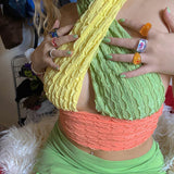 Patchwork Hollow Out  Crop Top