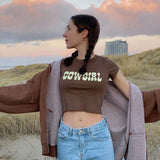 Crew Neck Short Skinny Letter Print T-shirt