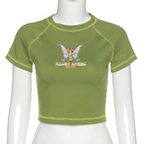 Butterfly Letter Print Cropped Top