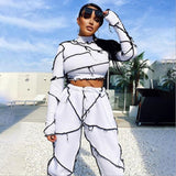 Line Stitching Pant Suit Sexy Slim Stitching Long-Sleeved Top Two-Piece