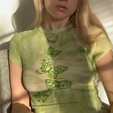 Butterfly Green Print Short Sleeve Shirt