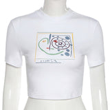 Printed Cropped Sexy Slim Short T-Shirt