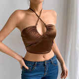 Sexy Satin Cross Halterneck Camisole