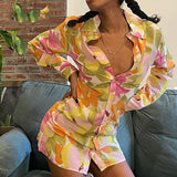 Floral Print Long Sleeve Shirt Dress