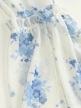 Robe courte à manches évasées florale nouée