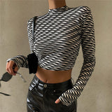Printed Sexy Back Hollow Long-sleeved T-shirt