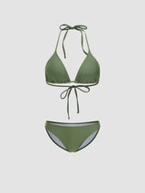 Bikini triangle dos nu à col halter avec sarong floral assorti
