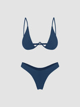 Ensemble bikini uni à armatures col V avec bretelles réglables
