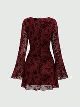 Robe courte à manches longues évasées vintage