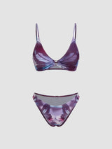 Ensemble bikini papillon avec col V anneau décoratif et sarong assorti