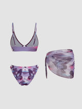 Ensemble bikini papillon avec col V anneau décoratif et sarong assorti
