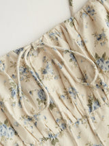Robe Midi en Coton Fleurie à Col U Froncée et Nouée