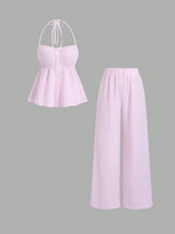 Ensemble deux pièces top rayé et pantalon long