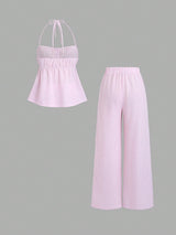 Ensemble deux pièces top rayé et pantalon long