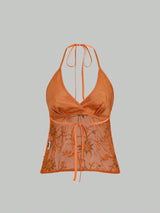 Top de plage bohème dos nu en tissu perlé