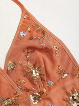 Top de plage bohème dos nu en tissu perlé