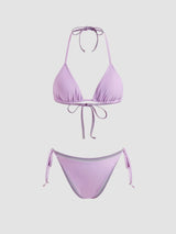 Ensemble bikini triangle noué col halter avec sarong floral assorti