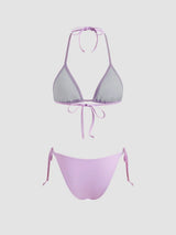 Ensemble bikini triangle noué col halter avec sarong floral assorti