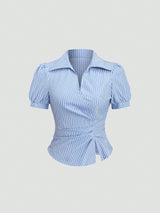 Blouse à col polo manches courtes bouffantes