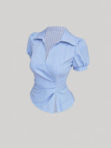 Blouse à col polo manches courtes bouffantes