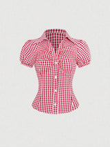 Blouse manches courtes plissée vintage