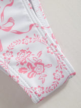 Ensemble bikini col V à nouer avec fleurs et sarong en dentelle assorti