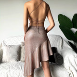 Bright Silk Sling Halter Strap Dress