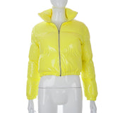 Zip Mirror Leather Warm Quilted Jacket
