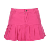 High-Waisted Ruffled Lining Pleated Denim Skirt