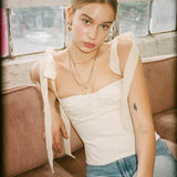 Slim-fit Lace-up Top Halter Chiffon Sling